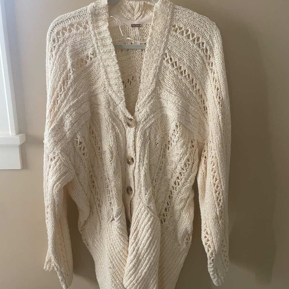 Free People Cream Knit Cardigan